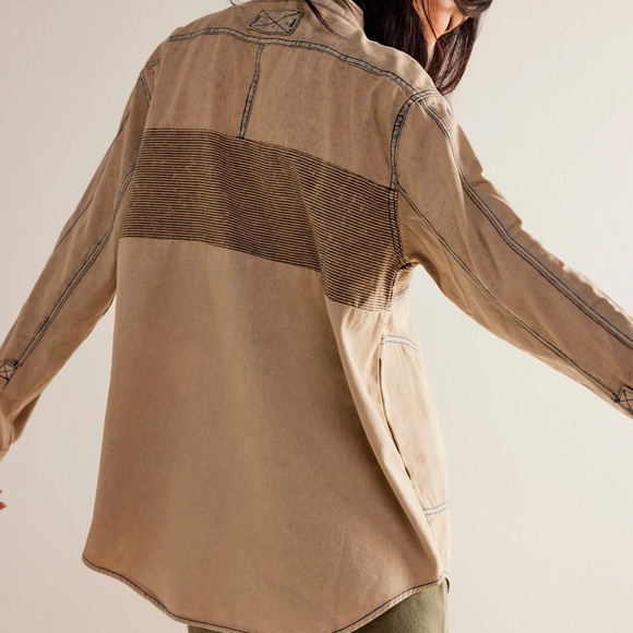 Free People Moto Color Block Shirt in Sand Jam small bikercore - Picture 3 of 13